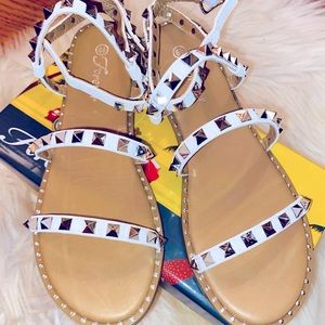 White studded Strappy Sandals Size 6 1/2